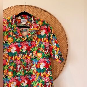 SEAWIND VTG RETRO NOVELTY CAT BUTTON UP SHIRT TROPICAL TOUCAN HAWAIIAN UNISEX